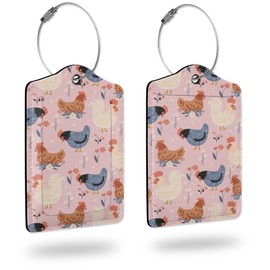 2 Pack Luggage Tag for Suitcases,Cute Roosters Chickens Flower PU Leather Bag Travel Suitcase ID Identifier Baggage Tags for Women Men Travel