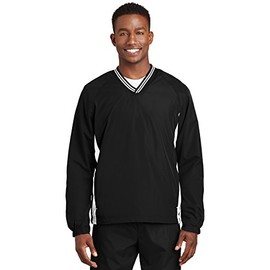 SPORT-TEK Tipped V-Neck Raglan Wind Shirt F20 Black/White