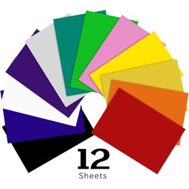 Heat Transfer Vinyl - 12 Rainbow Colours 12" x 8" Iron On Vinyl Sheets, HTV Vinyl Sheets for Fabrics, Heat Press Machine or Home Iron On
