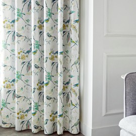 VOGOL Green Birds Curtains, Farmhouse Flower and Leaves Printed Pattern, Faux Linen Texture Light Filtering Durable Drapes for Living Room Bed Room, 52×84, 1 Panel