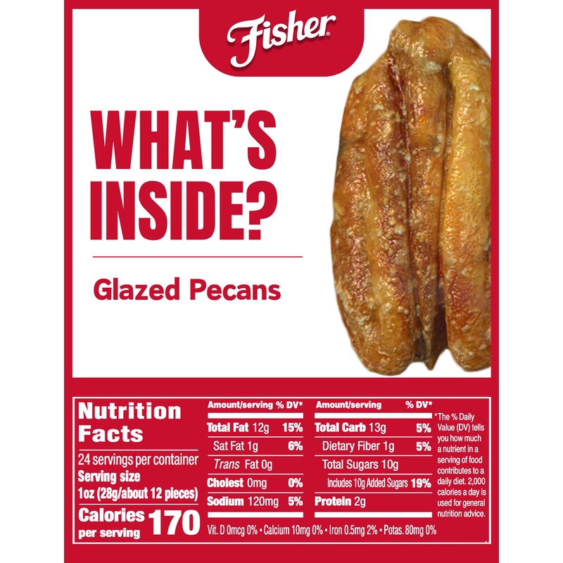 Fisher Snack Glazed Pecans Candied, 24 oz (Pack of 1),