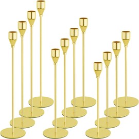 Juego de 12 candelabros dorados para velas cónicas, portavelas decorativas, portavelas a granel, portavelas cónicos para centro de mesa, boda, comedor, fiesta, aniversario, decoración del hogar