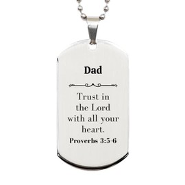 LANKEST Christian Dad Gifts Trust in the Lord with all your heart Bible Verse Scripture Silver Dog Tag Baptism Confirmation Gifts for Dad
