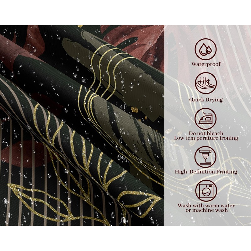 soeeao Black and Dark Red Shower Curtain Boho Mid Century