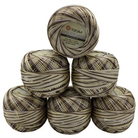 YarnArt Tulip 6 x 50 g Package Silk Yarn Microfibre, Satin Yarn Glossy (Brown Vanilla White 454)