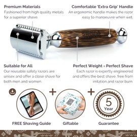 Jungle Culture® Bamboo Safety Razor for Men & Women • Premium Eco Friendly Razor • Fits Double Edge Razor Blades • Single Blade Reusable Razor • Plastic Free & Zero Waste Shaving • Dark