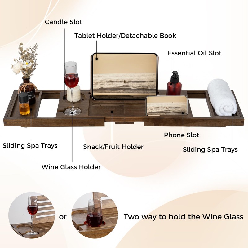 Teak Bathtub Tray - Luxury Bath Tray with Expandable Handles,