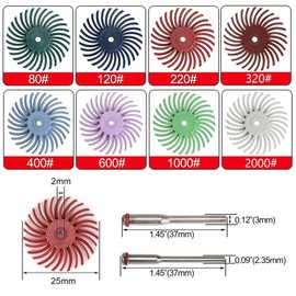 Treki Radial Bristle Disc with 2.35 mm 3 mm Shaft Radial Bristle Disc Set, Mixed Grit Sanding Brushes Assortment for Polishing Grinding 80/120/220/400/600/1000/2500 Grit Pack of 50