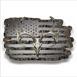 American Flag Camouflage Whitetail Buck Skull Hunting Deer Decal (3"x5" Two Pack)