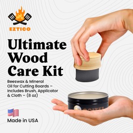 Cutting Board Wax & Board Butter Kit – Beeswax + Food Safe Mineral Oil for Wooden Cutting Boards – Cutting Board Cleaner & Conditioner with Brush & Cloth – Made in USA (8 fl oz)