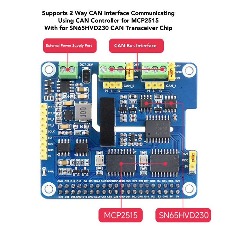 CAN Bus Expansion Board Dual Chip Stackable 2 Channel Isolated