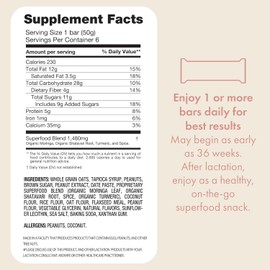 Boobie Bar Superfood Peanut Butter Lactation Bar for Breastfeeding Moms to Increase Milk Supply | #1 Selling Lactation Snack Bars | Vegan, Fenugreek-Free, Gluten-Free, Dairy-Free (12 Bars)