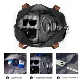 SZLX Travel Duffel Bag Weekend Bag with Trolley Sleeve, Dry & Wet Seperated Sports Gym Waterproof Carry On Bag for Women Men Weekender Tote Hospital Cabin Bag Black Brown