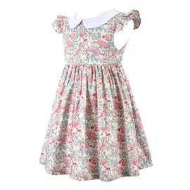 Girls' 2T-12 Cotton Sleeveless Basic Dress Floral Print Casual Sundress (4-5, White)