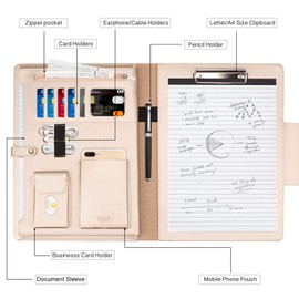 Toplive Writing Case A4 Conference Folder PU Leather Folder Clipboard Document Folder, Card Slots, Business Card Holder, Perfect as a Conference Folder