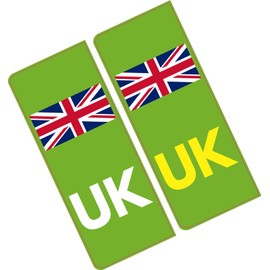 UK Green Electric/EV Car Number Plate - Vinyl Stickers - Union Jack - NO EU Flag Brexit - Pack of 2 (Front/Rear), Replaces GB Sticker