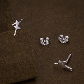 Heather Needham Silver 925 Sterling Silver Ballet Dancer Stud Earrings - Ballerina Earrings for Women - 8.7 mm Height - Gift Boxed 183