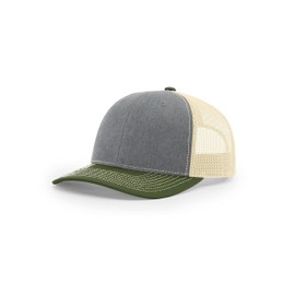 RICHARDSON Snapback Trucker Cap Adjustable Heather Grey/Birch/Army Olive, One Size