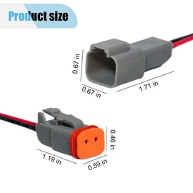 2 Pin Deutsch Car Waterproof Electrical Connector with 17AWG Cable Wire, 2 Way Automotive Male and Female Plug Wiring Harness, 2 Wire DT Pigtail for Cars, Boats, Trucks