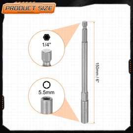 sourcing map 3pcs Nut Driver Drill Bit 5.5mm Metric Impact Socket 1/4" Hex Shank 6" (150mm) Extra Long 6-Point Sockets Quick-Change CR-V Steel Bolt Setter for Power Drill Drivers