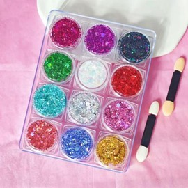 Cara con purpurina para festival, 12 colores, gel de purpurina corporal, fácil de aplicar con aplicador de precisión, brillo de cara y cabello de larga duración, ideal para fiestas y festivales
