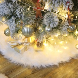 Woolous Christmas Tree Skirt 120 cm Large Christmas Tree Skirt, Luxury Christmas Tree Skirts Made of Sheepskin Faux Fur for Christmas Decorations Indoor Tree Skirt (White)