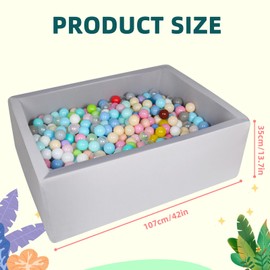 Foam Ball Pit for Children Toddlers, 40 Inch Rectangle Kids Ball Pool, Soft Ball Pit, Ideal Gift for Children Indoor Outdoor Game (Balls NOT Included) - Light Grey