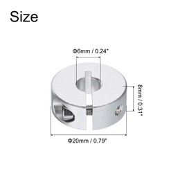uxcell 10pcs Single Split Clamp-On Shaft Collar 6mm Bore One-Piece Clamping Collar, 20mm OD, 8mm Thickness, Aluminum Alloy Set Screw Split Collar Clamp