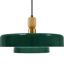 Qepeety Mid Century Pendant Light, Green Chandelier Hanging Light,2 Layer Metal Shade, 13.8" Dome Design, Flush Mount Light Fixture for Dining Table Kitchen Island Hallway,1-Light