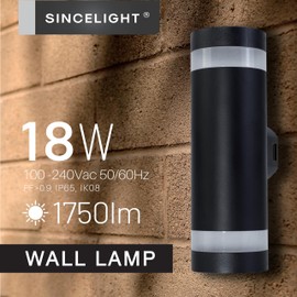 SINCELIGHT LED 18W Wall Spotlights, IP65 Waterproof Wall Sconces for Outdoors, with Dual Reflectors (Up/Down) Exterior Wall Mount Lamp, Color Turnable from Warm White to Cool White