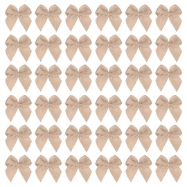 PATIKIL 1 Pulgada Mini Lazo de Cinta 50 Pzas Lazos de Flores de Cinta de Satén para Manualidades DIY Costura Decoración de Boda Fiesta, Color Caqui