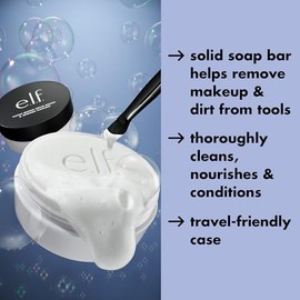 e.l.f. Clean Queen - Limpiador sólido de brochas y esponjas, limpia brochas y esponjas de maquillaje facial y de ojos, fórmula nutritiva, no dañina, v