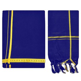 Kolakeer™ - Juego de dhoti de algodón para hombre, 1,9 metros de dhoti con 1,2 metros de Angavastram - Pentex Mundu Angavastram, Azul, Talla única