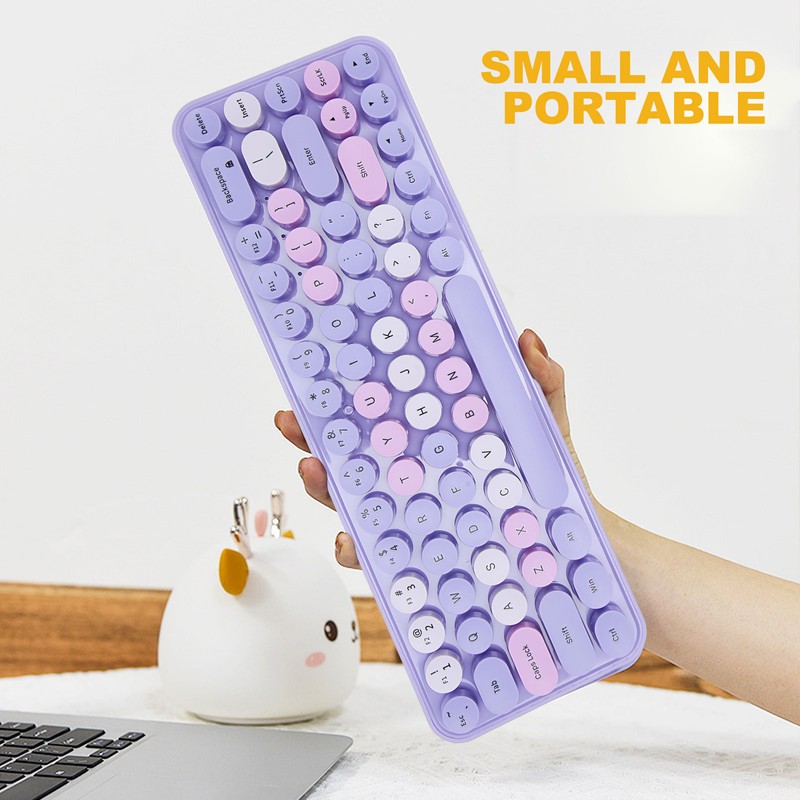 Keyboard Mouse Combo 2.4GHz Wireless Cute Retro 68 Round Keycaps