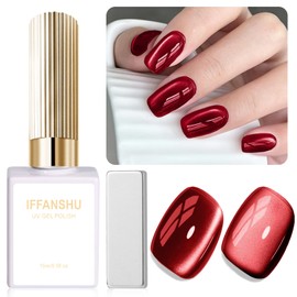 IFFANSHU Cat Eye Gel Nail Polish with Magnet, 15ML Moonlight Burgundy Red Glitter Nail Polish Cat Magnetic Gel forf Nail Art DIY Salon Manicure