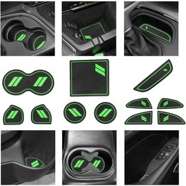 Custom Fit for 2015-2020 Dodge Challenger Cup Holder Insert & Center Console Shifter Liner Trim Mats, Dodge Challenger Interior Accessories Cup Door Center Console Liner (11pcs, Green)