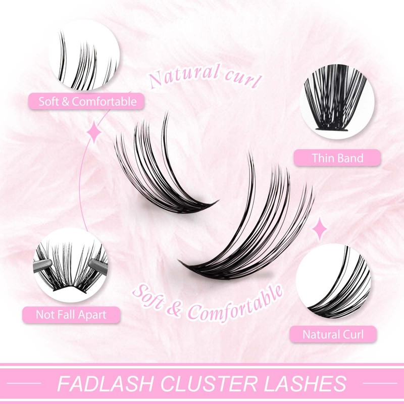Eyelashes, Individual, Cluster for Eyelash Extension, 40P, 0.07, D-curl, Mixed,