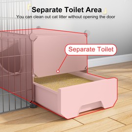 Oneluck Cat Cage with Litter Box,4-Tier DIY Cat Enclosures Large Playpen Detachable Metal Wire Kennel Indoor Crate Large Exercise Place Ideal for 1-2 Cat