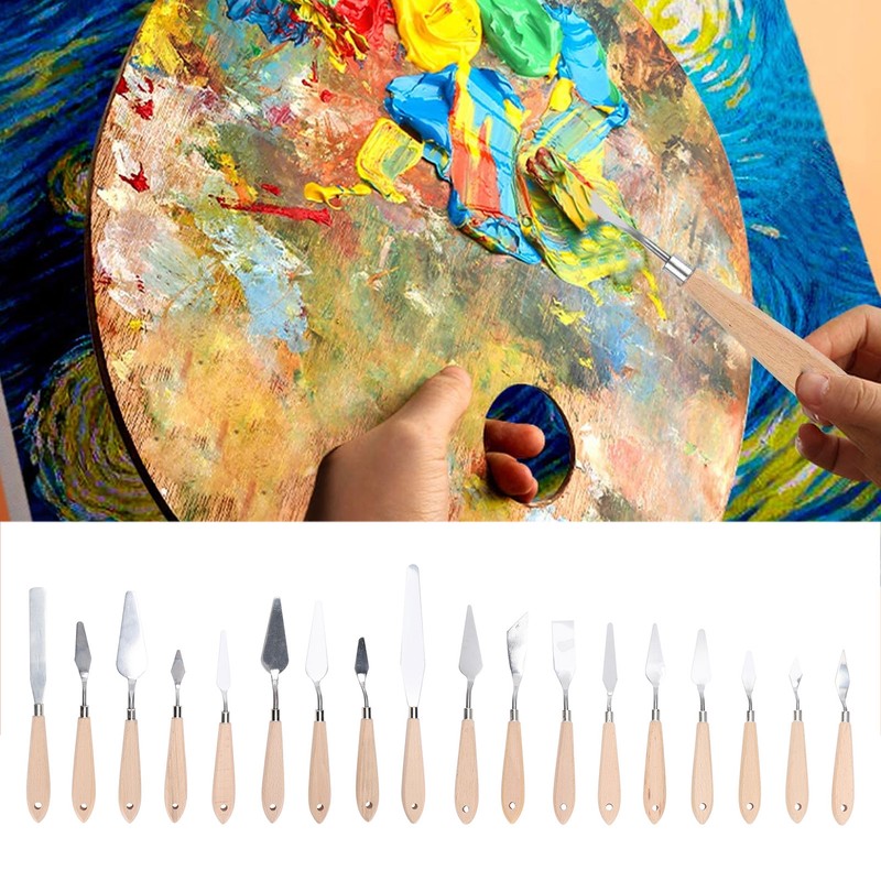 18Pcs Artist Palette Knife Oil Painting Gouache Scraper Wooden Handle