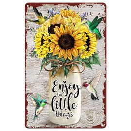 Metal Wall Decor Hummingbird Sunflower Enjoy The Little Things Metal Signs Vintage Room Decor Tin Sign for Garage Man Cave Bar 8x12 inch