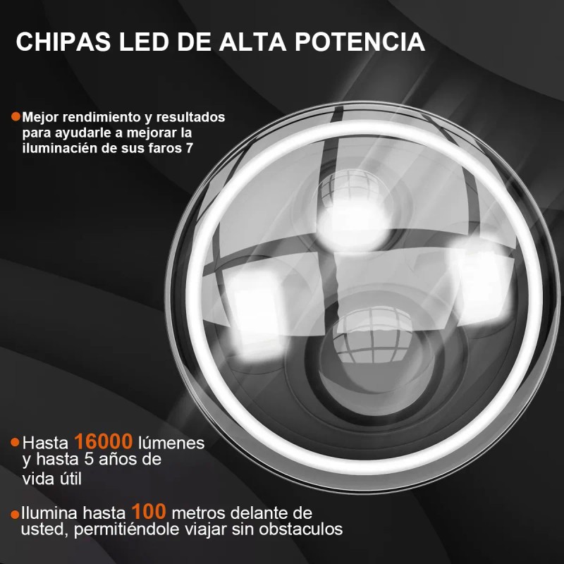 Faro Moto Universal 7 Pulgadas Led Alto Brillo Con Carcasa