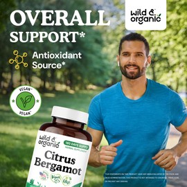 Wild & Organic Citrus Bergamot 500mg Capsules - Antioxidant & Overall Support - Citrus Bergamot Supplement - Citrus Bergamia Fruit Extract Powder - Vegan, No Fillers, Non-GMO - 180 Count