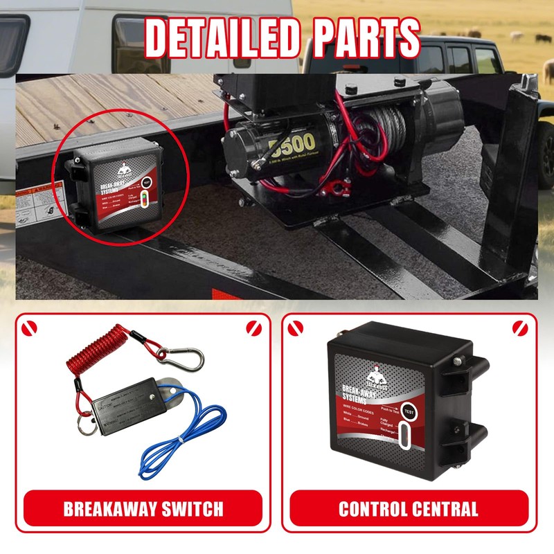 Jack Boss Trailer Brakes Breakaway Kit，12V Side Load Break-Away Controller