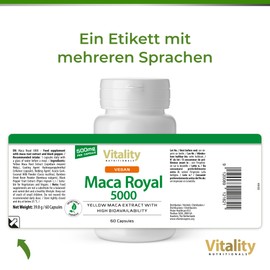 Maca High Dose with 500 mg per Capsule (Pack of 60) Yellow Maca Root Extract with Particularly High Bioavailability, Maca Royal Vitality Nutritionals by VitaminExpress