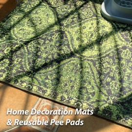 nunubaby Washable Pee Pads for Dogs, Stylish, Non-Slip and Leak-Proof Pee Pads. Reusable Potty Pads for Dogs for Crates and Floors.(Green/Multi, 36" x36")