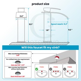 gotonovo Waterfall Tall Bathroom Faucet Single Handle Bathroom Faucets for Sink 1 Hole Stainless Steel Vessel Sink Faucet Modern Mixer Tap Wash Basin Faucet Without Pop Up Drain, Brushed Gold