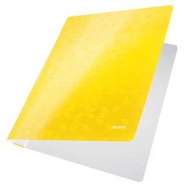 Leitz WOW 30010054 A4 File Folder, PP Laminated Cardboard, Flat Binder with 60 Sheet Capacity, Yellow