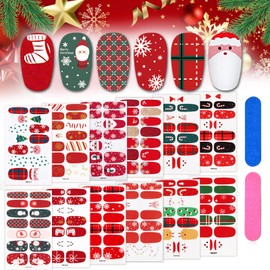 12 Sheets Christmas Full Wraps Nail Polish Strips Stickers, Gorvalin Snowflake Snowman Christmas Nail Design Stickers Christmas Nail Wraps with Nail Files for Women Girls Christmas Nail Decorations