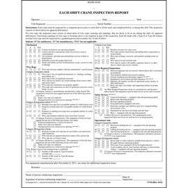 Monthly/Each Shift Crane Inspection Report 5-pk. - Book Format, 2-Ply Carbonless, 8.5" x 11", 31 Sets of Forms Per Book, OSHA Compliant, J. J. Keller & Associates, Inc.