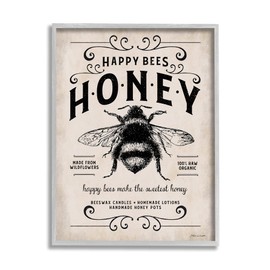 Stupell Industries Honey Bee Rustic Farm Textured Word, Design by Stephanie Workman Marrott Gray Framed Wall Art, 24 x 30, Beige